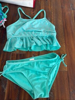 Girls' Turquoise Ruffle Tankini Swim Set - Kids Swim